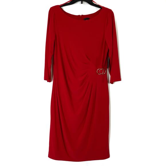 Jessica Howard | Red Pleated Side Waist Sheath Dress NWT Womens 14 - Picture 1 of 7